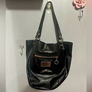 Coach Poppy collection black leather tote vintage Y2K